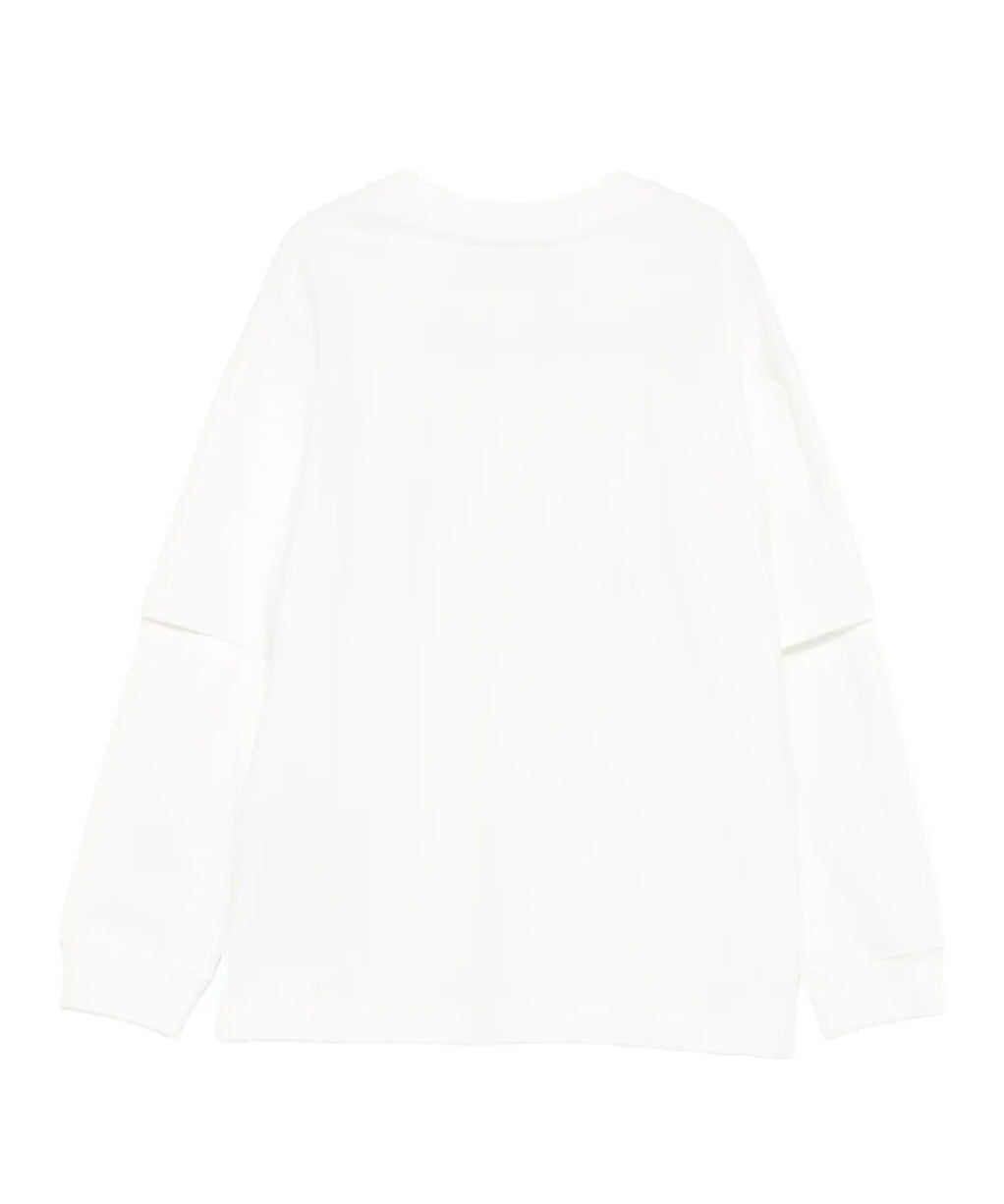 Yes London Kids T-Shirt Bianca Doppia Manica Lunga Total White con Targhetta Logo per Bambini