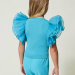 Twinset Kids Top Celeste con Maniche in Organza 