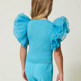 Twinset Kids Top Celeste con Maniche in Organza 