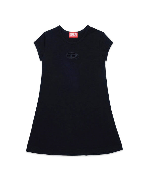 Diesel Kids Abito Nero con Logo Oval D per Bambine