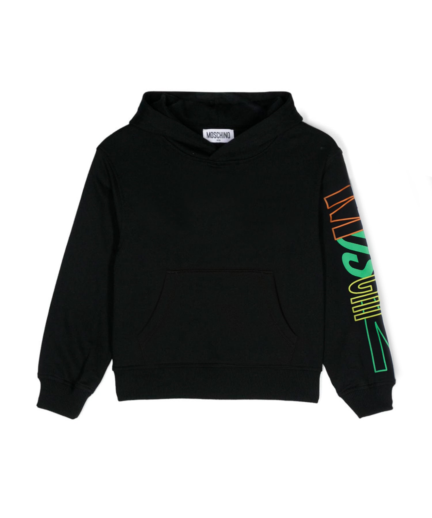 Moschino Kids Felpa Nera con Cappuccio e Stampa per Bambini