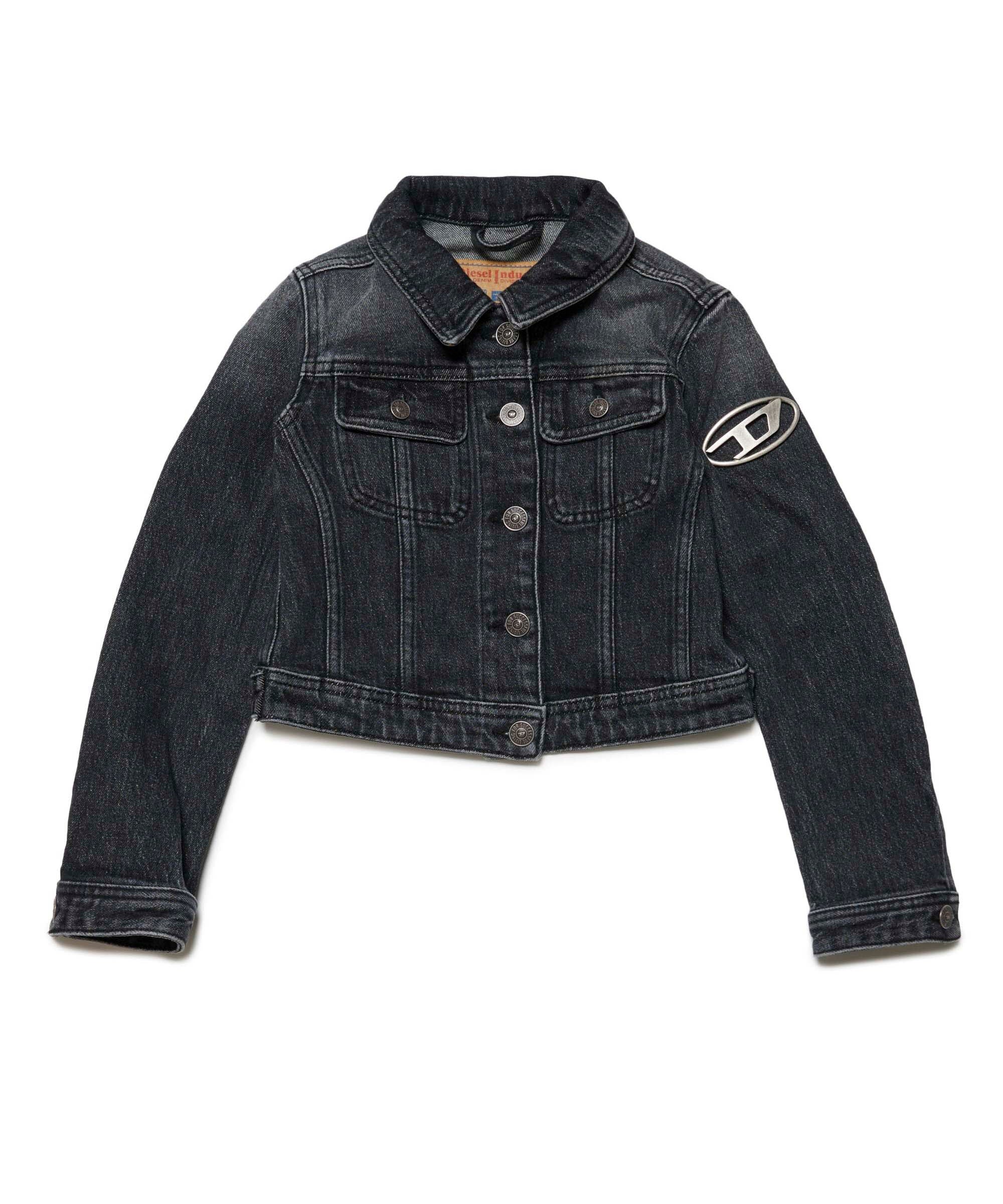 Diesel Kids Giubbino Denim Nero con Oval D per Bambine