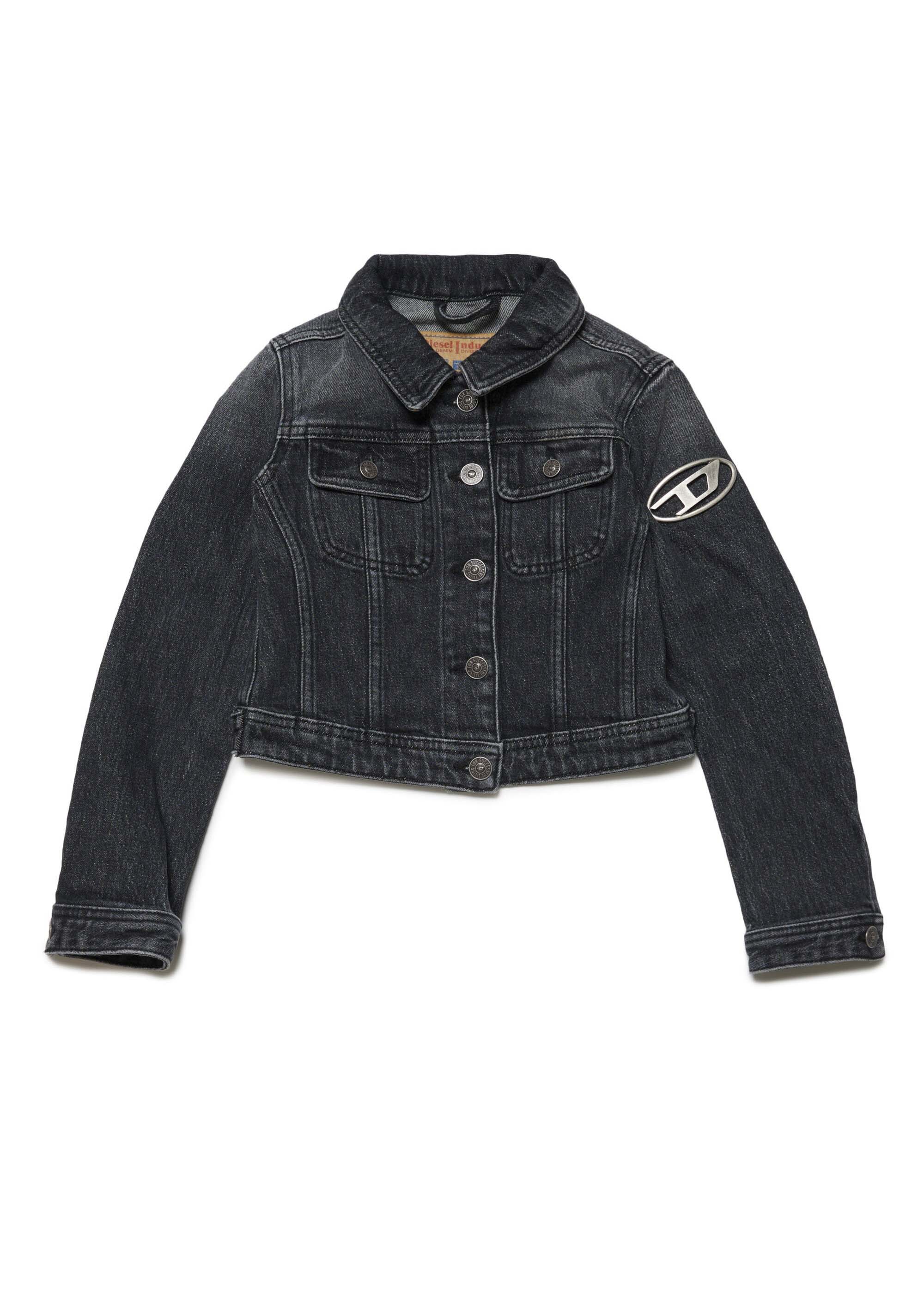 Diesel Kids Giubbino Denim Nero con Oval D per Bambine