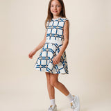 Elisabetta Franchi La Mia Bambina Ivory Dress with Blue Chain Pattern for Girls
