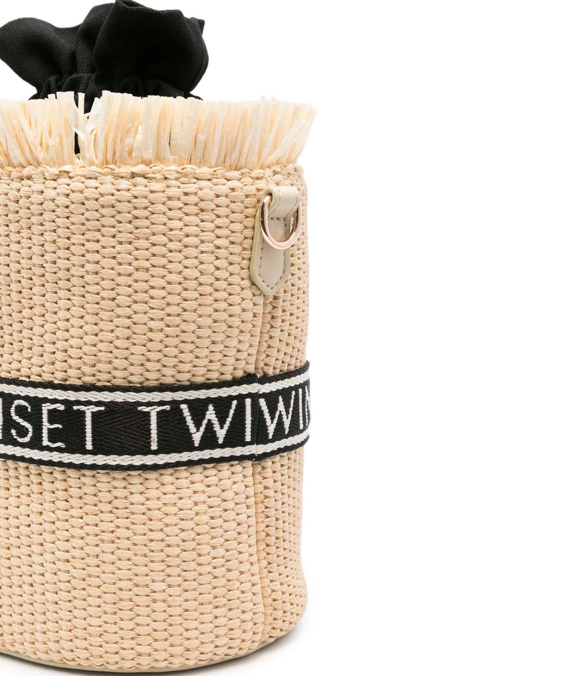 Twinset Kids Borsa a Secchiello Effetto Rafia con Logo