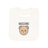 Moschino Kids Set Panna con Cappellino e Bavaglino con Stampa Teddy Bear e Logo Unisex
