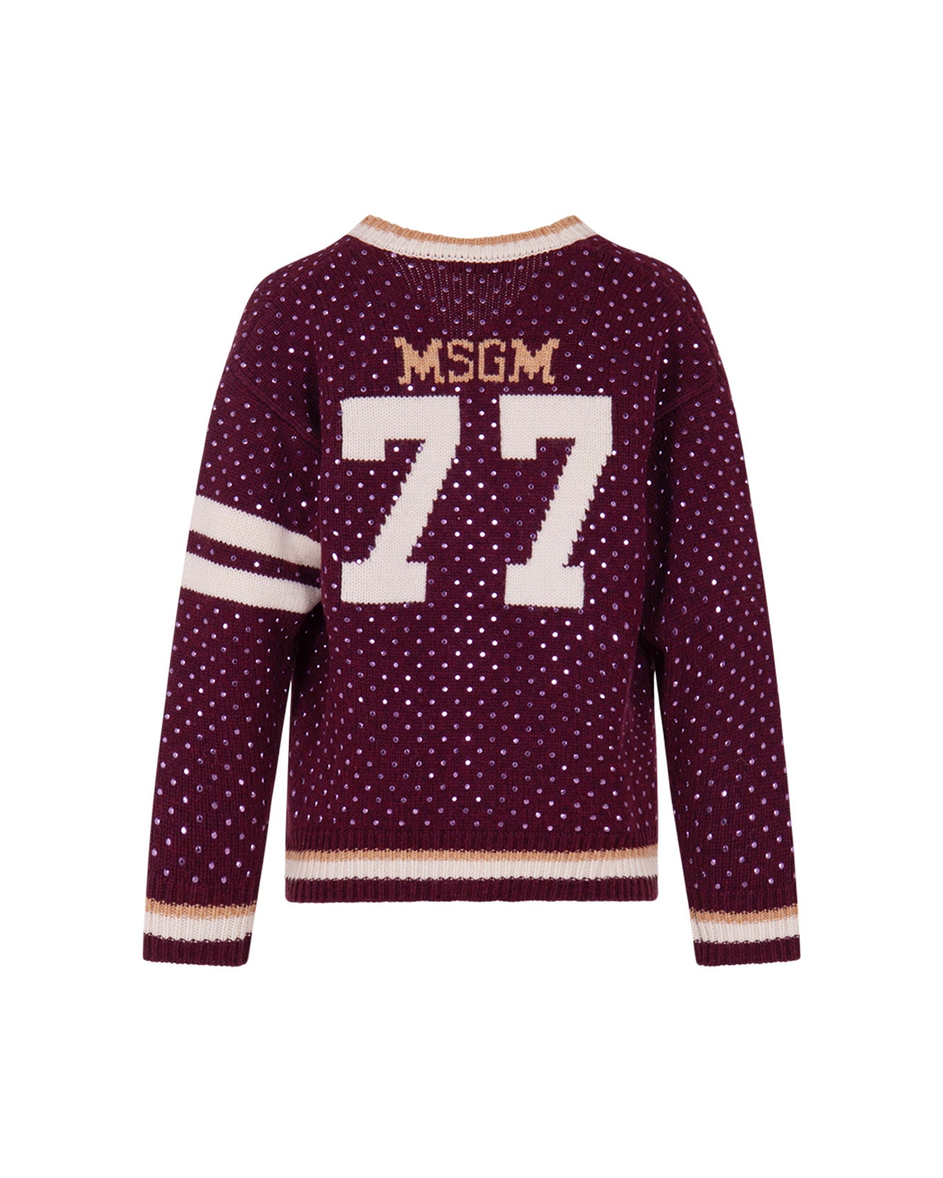 MSGM Kids Cardigan Borgogna con Strass per Bambine