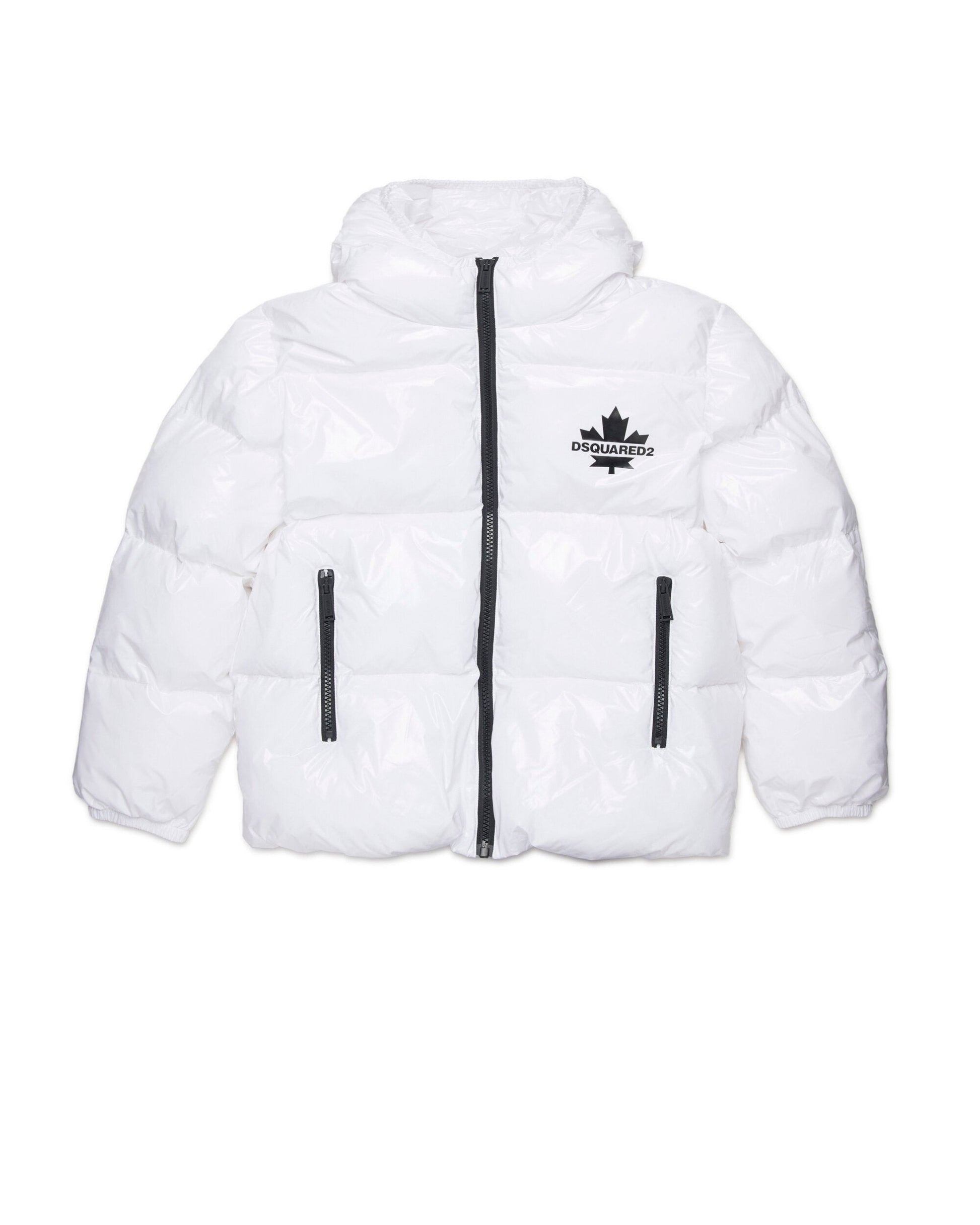 Dsquared2 Kids Giubbino Puffer Bianco con Maple Leaf per Bambini