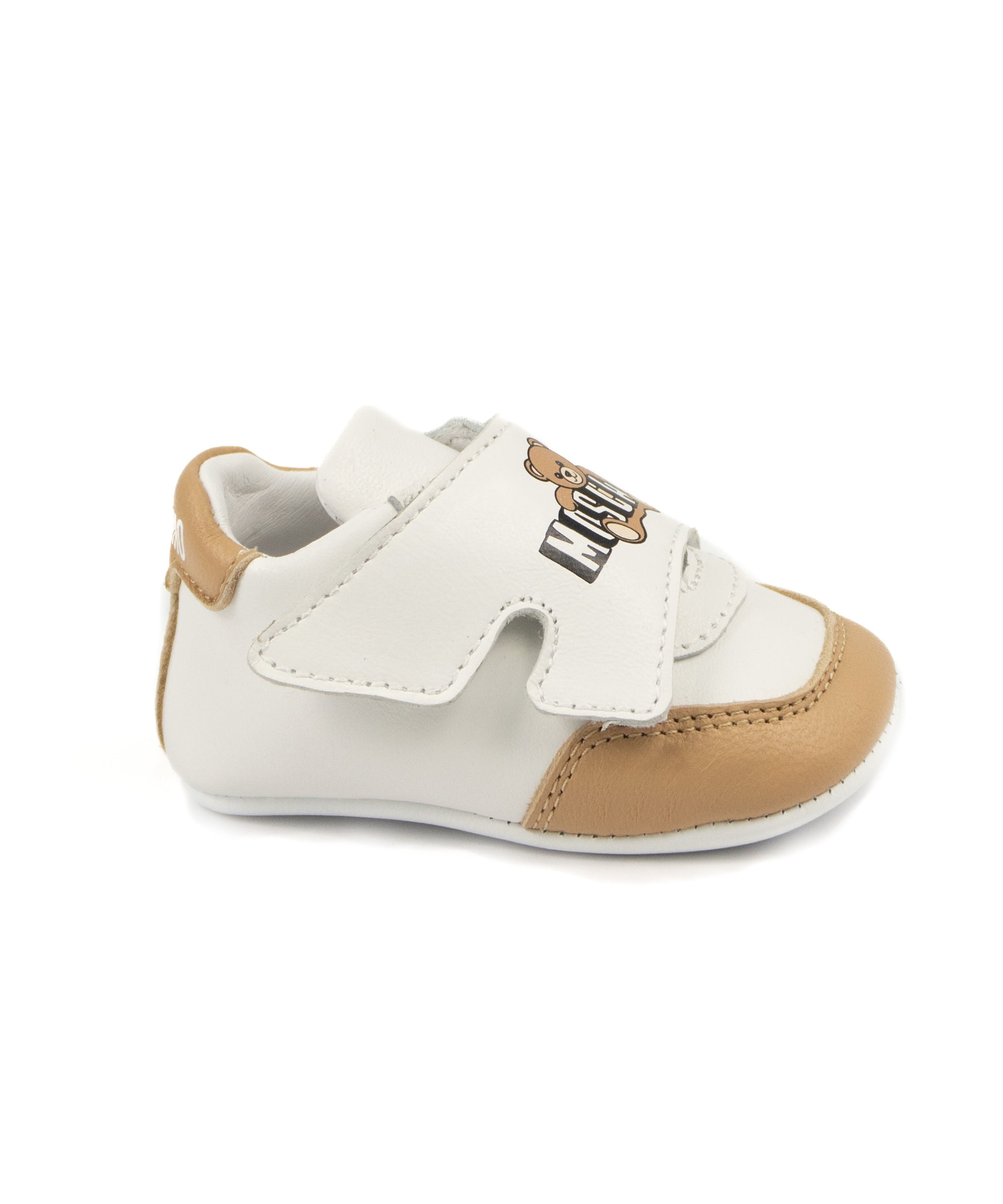 Moschino Kids Sneakers Bianco e Biscotto con Logo per Neonati