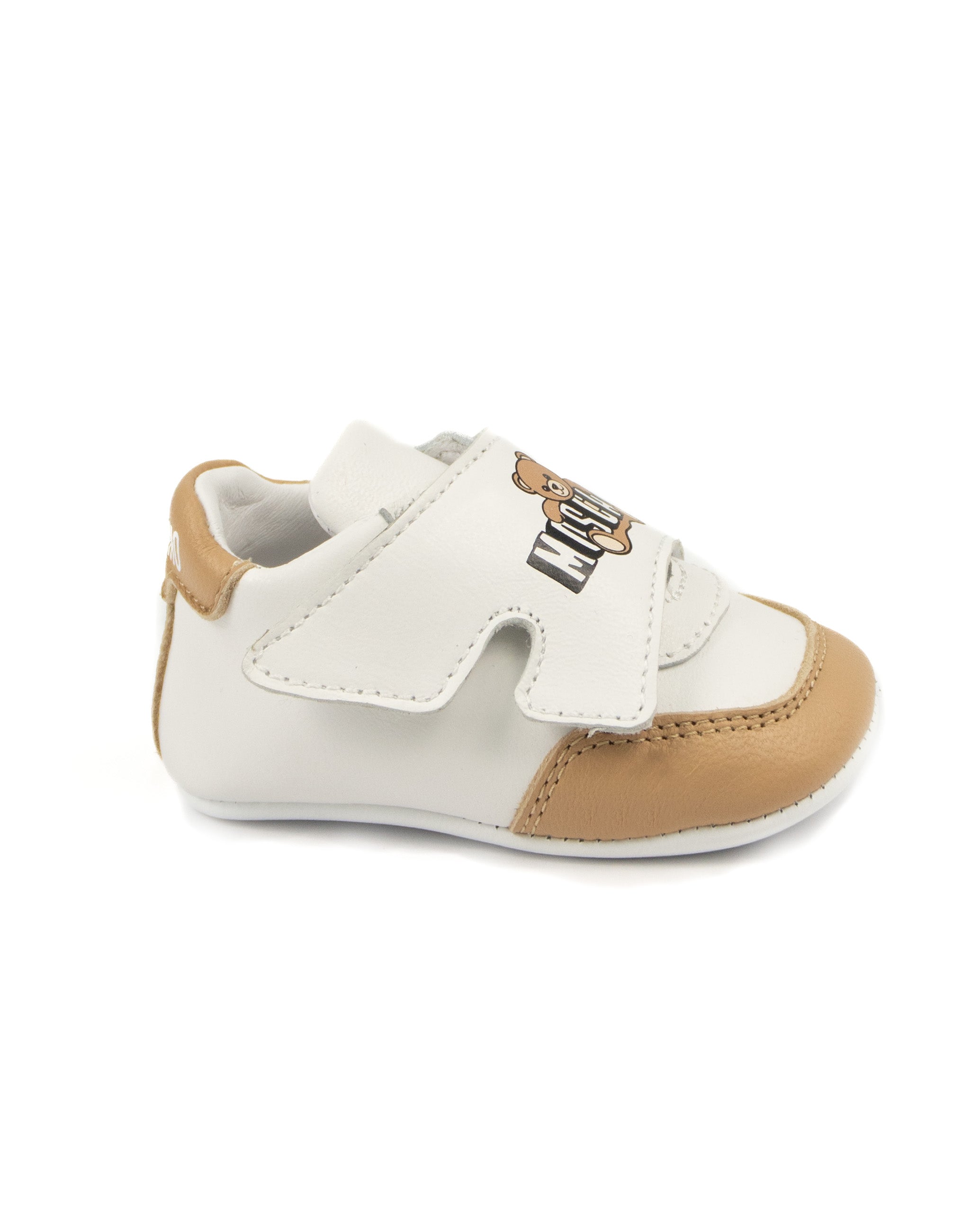 Moschino Kids Sneakers Bianco e Biscotto con Logo per Neonati