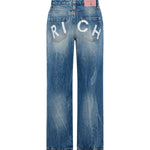John Richmond Kids Jeans Blu a Gamba Larga con Scritta RICH sul Retro per Bambine