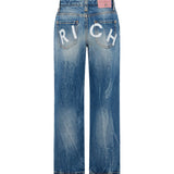 John Richmond Kids Jeans Blu a Gamba Larga con Scritta RICH sul Retro per Bambine