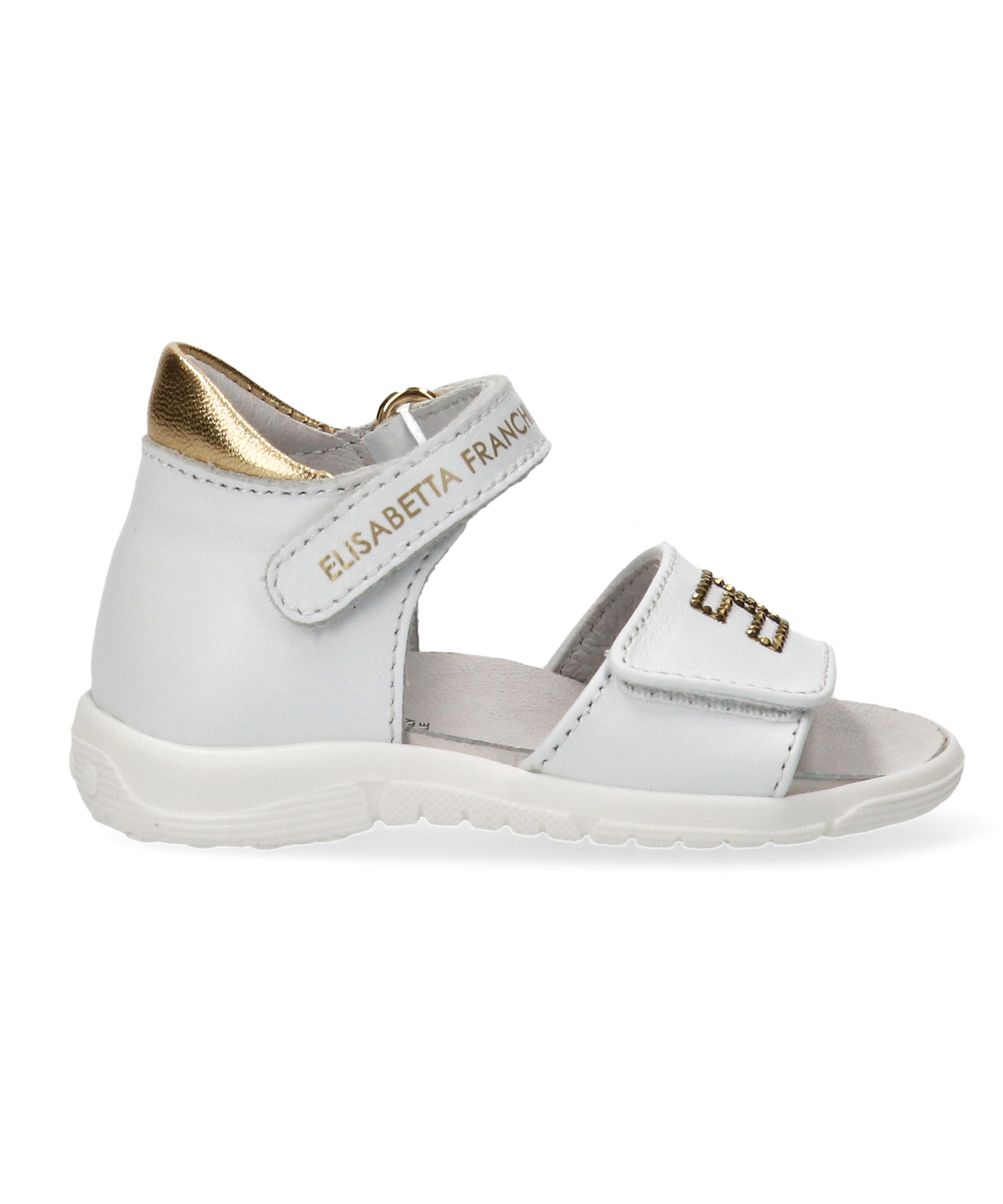 Elisabetta Franchi La Mia Bambina Sandalo Bianco/Oro con Logo per Neonate