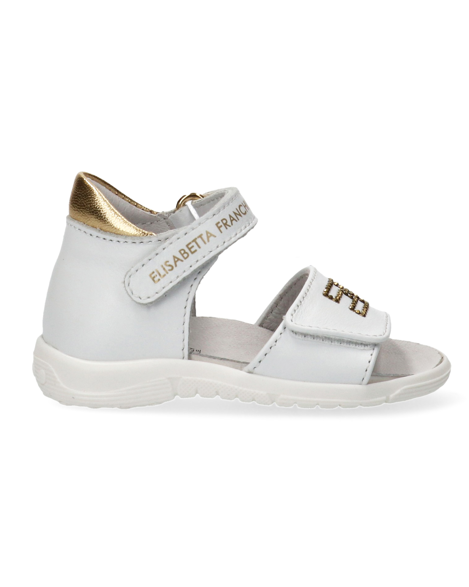 Elisabetta Franchi La Mia Bambina Sandalo Bianco/Oro con Logo per Neonate