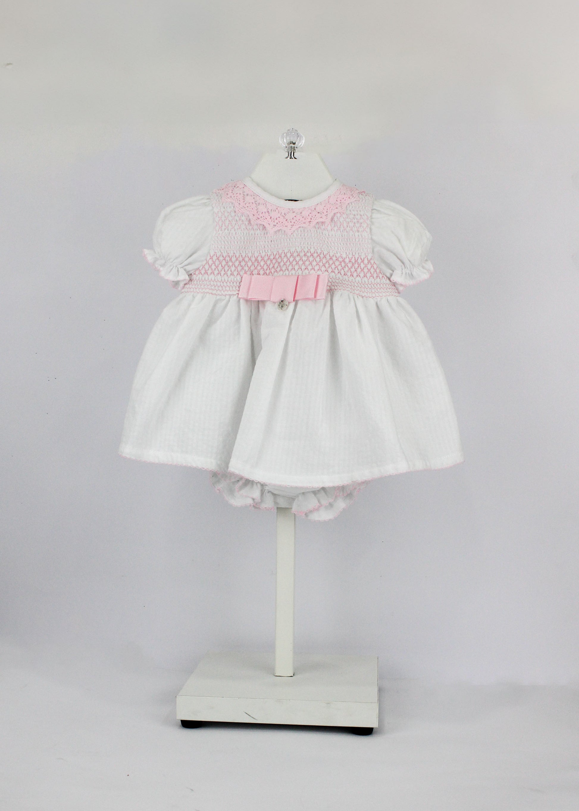 Deolinda Abito con Culotta Bianco/Rosa per Neonate