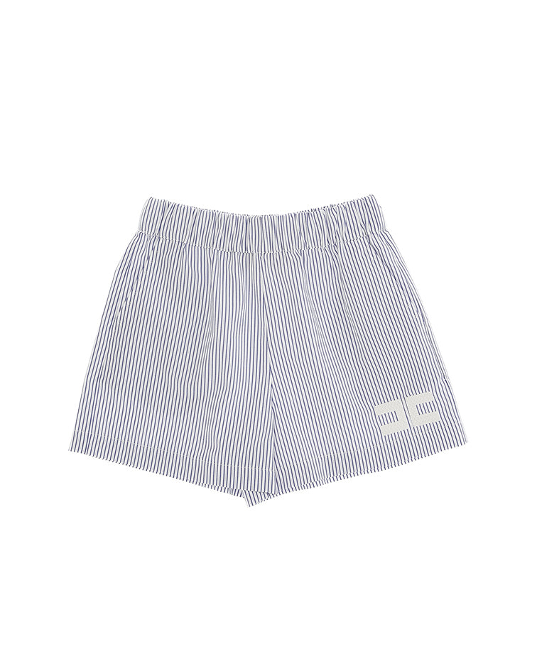 Elisabetta Franchi La Mia Bambina Short a Righe Blu con Dettaglio Logo Avorio per Bambine