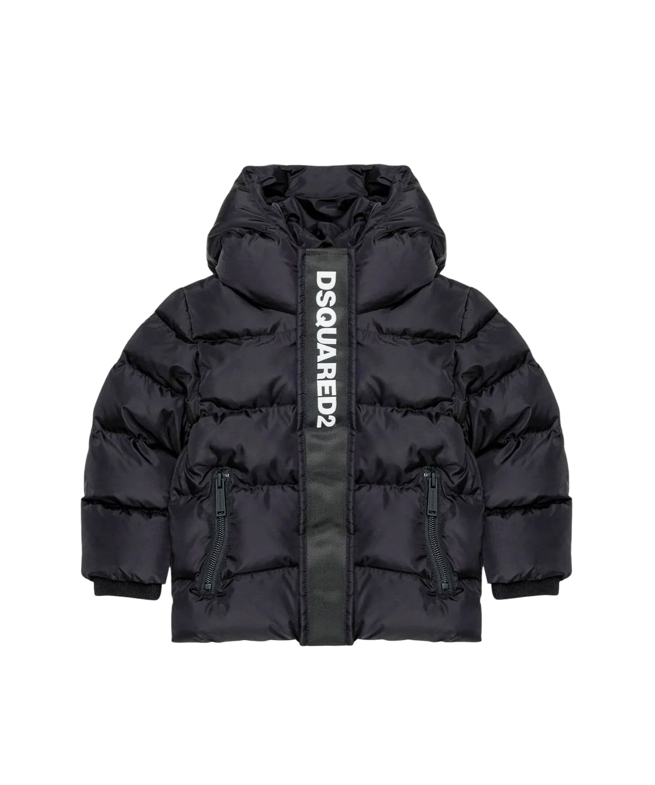 Dsquared2 Kids Piumino Nero con Cappuccio e Banda Logo per Neonati