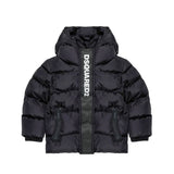 Dsquared2 Kids Piumino Nero con Cappuccio e Banda Logo per Neonati