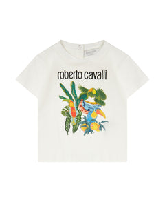 Roberto Cavalli Kids T-shirt Bianca con Stampa a Fantasia Unisex per Bambini