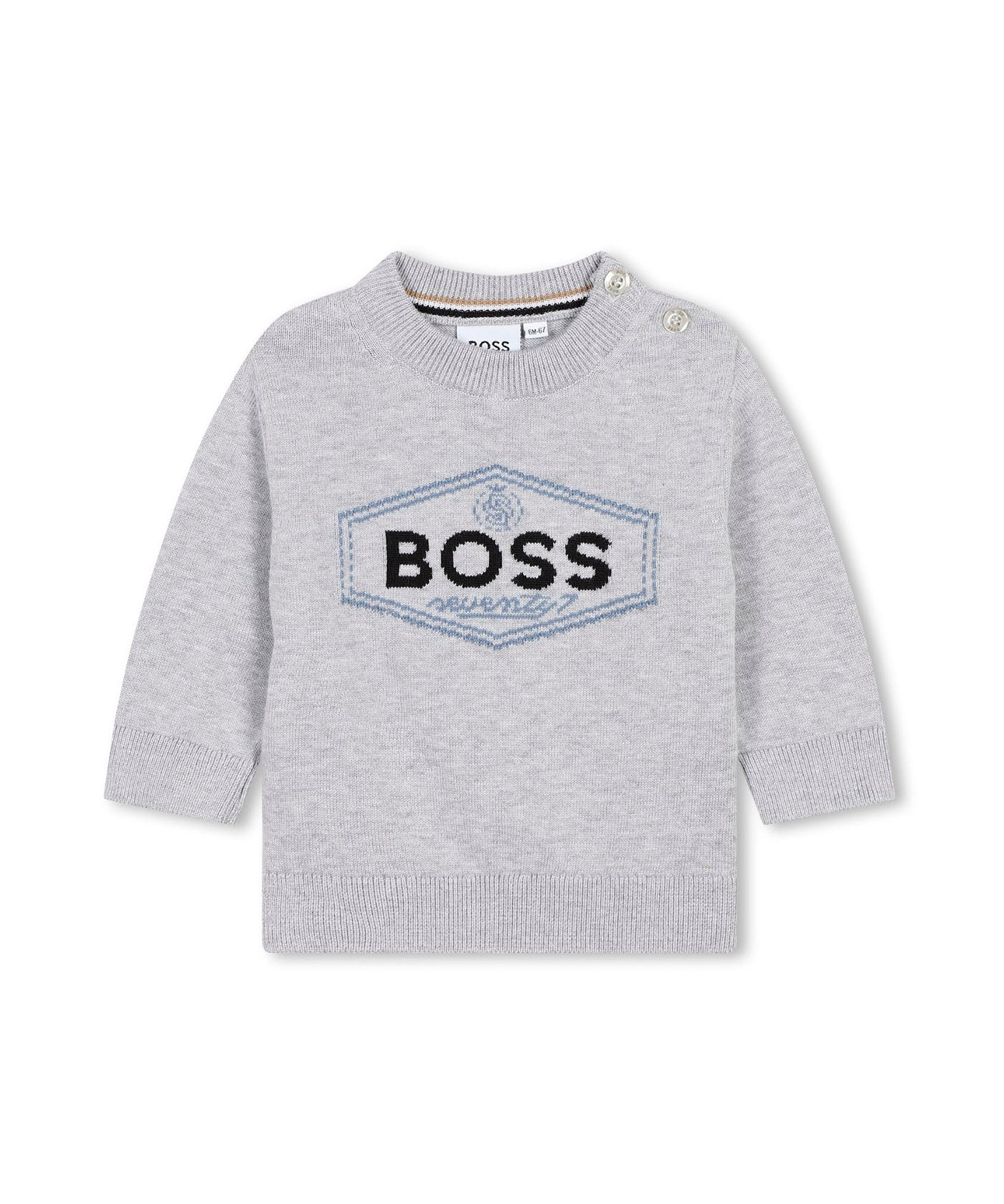 Boss Kids Felpa Grigia Girocollo con Logo per Neonati