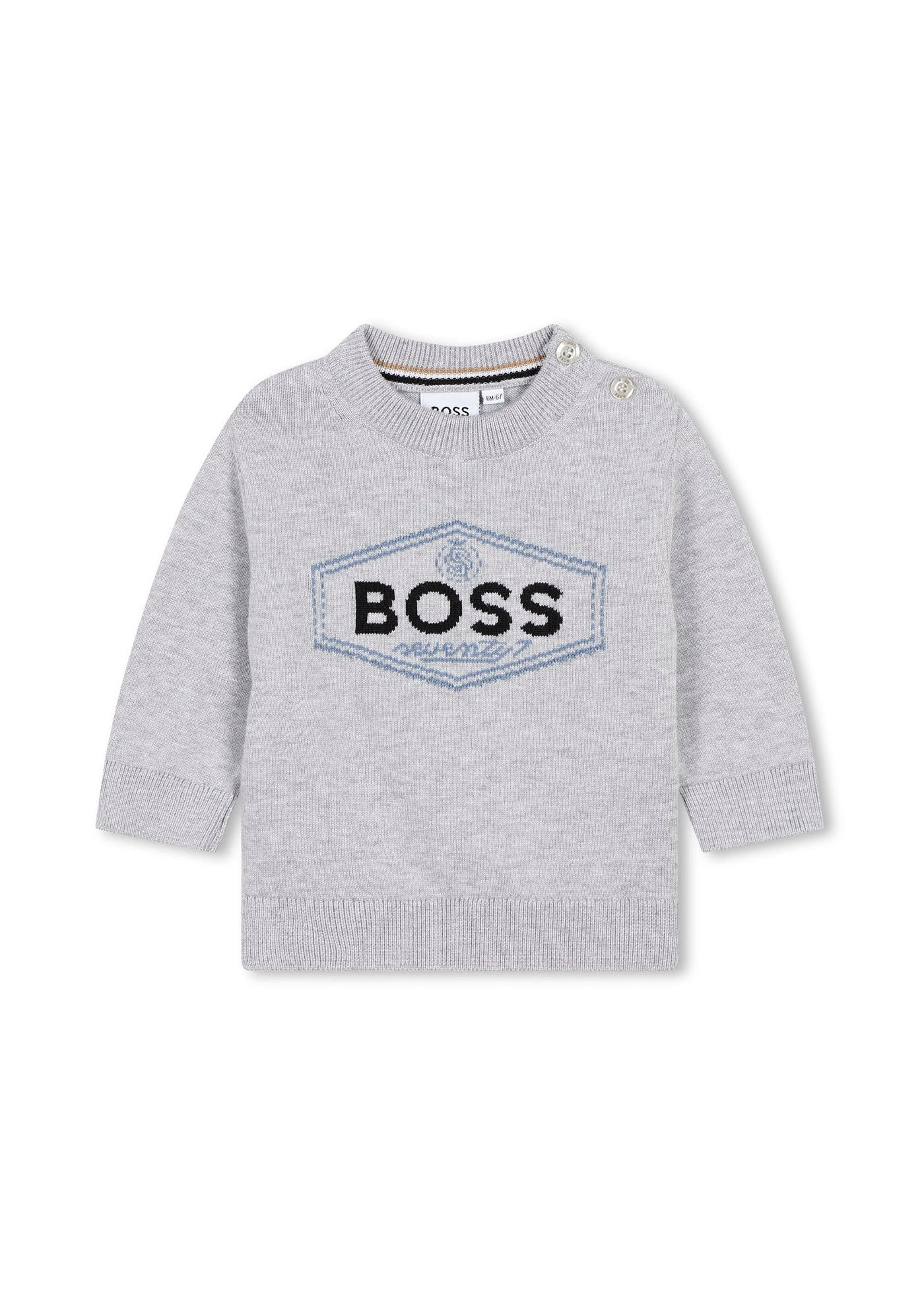 Boss Kids Felpa Grigia Girocollo con Logo per Neonati