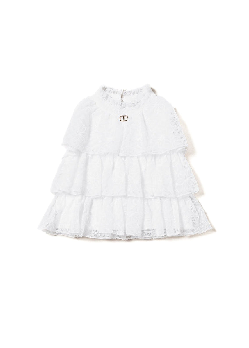 Twinset Kids Top Bianco in Tulle con Ricami per Bambine