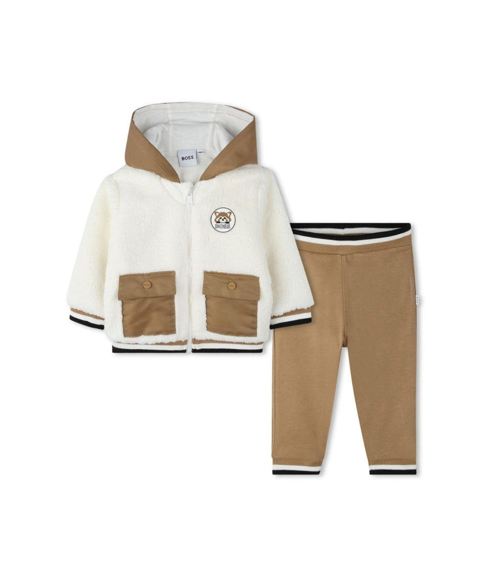 Boss Kids Completo Felpa con Pantalone Bianco/Biscotto per Neonati