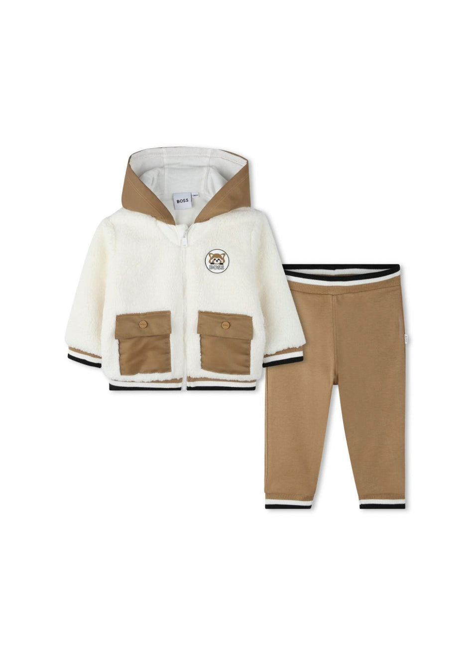 Boss Kids Completo Felpa con Pantalone Bianco/Biscotto per Neonati