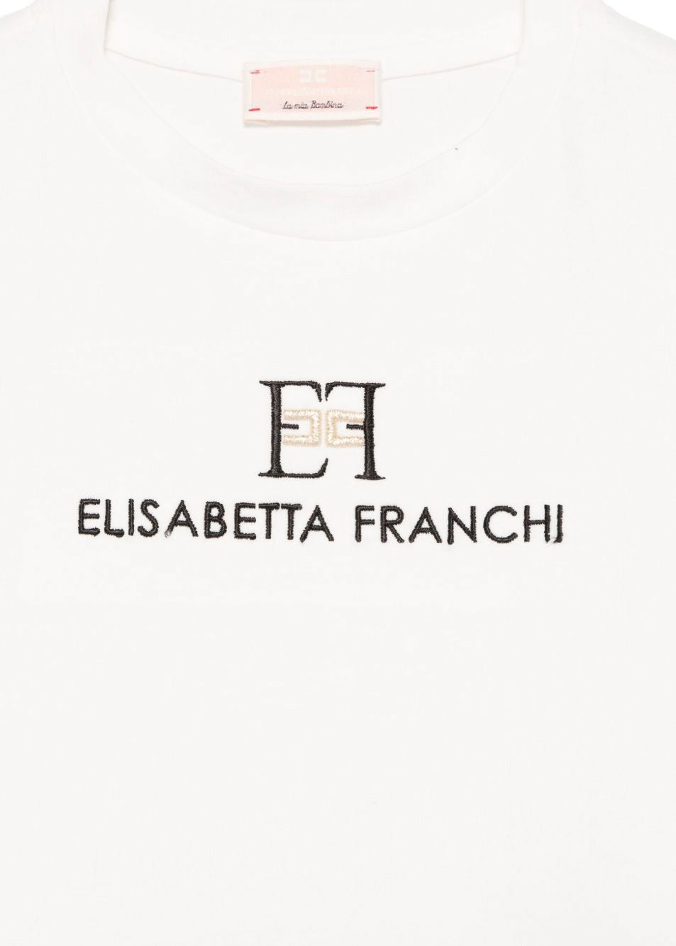 Elisabetta Franchi La Mia Bambina T-shirt Avorio/Nero con Logo per Neonate