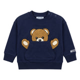 Moschino Kids Felpa Blu Navy Stampa Orso Tasca per Neonati