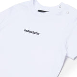 Dsquared2 Kids T-shirt Bianca con Stampa Logo e Bottoni Apertura Spalla per Neonati