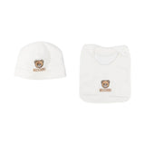 Moschino Kids Set Bavetta+Cappellino Panna per Neonati