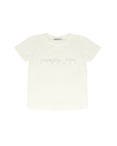 Patrizia Pepe Kids T-Shirt Bianco con Strass Bianco per Bambine