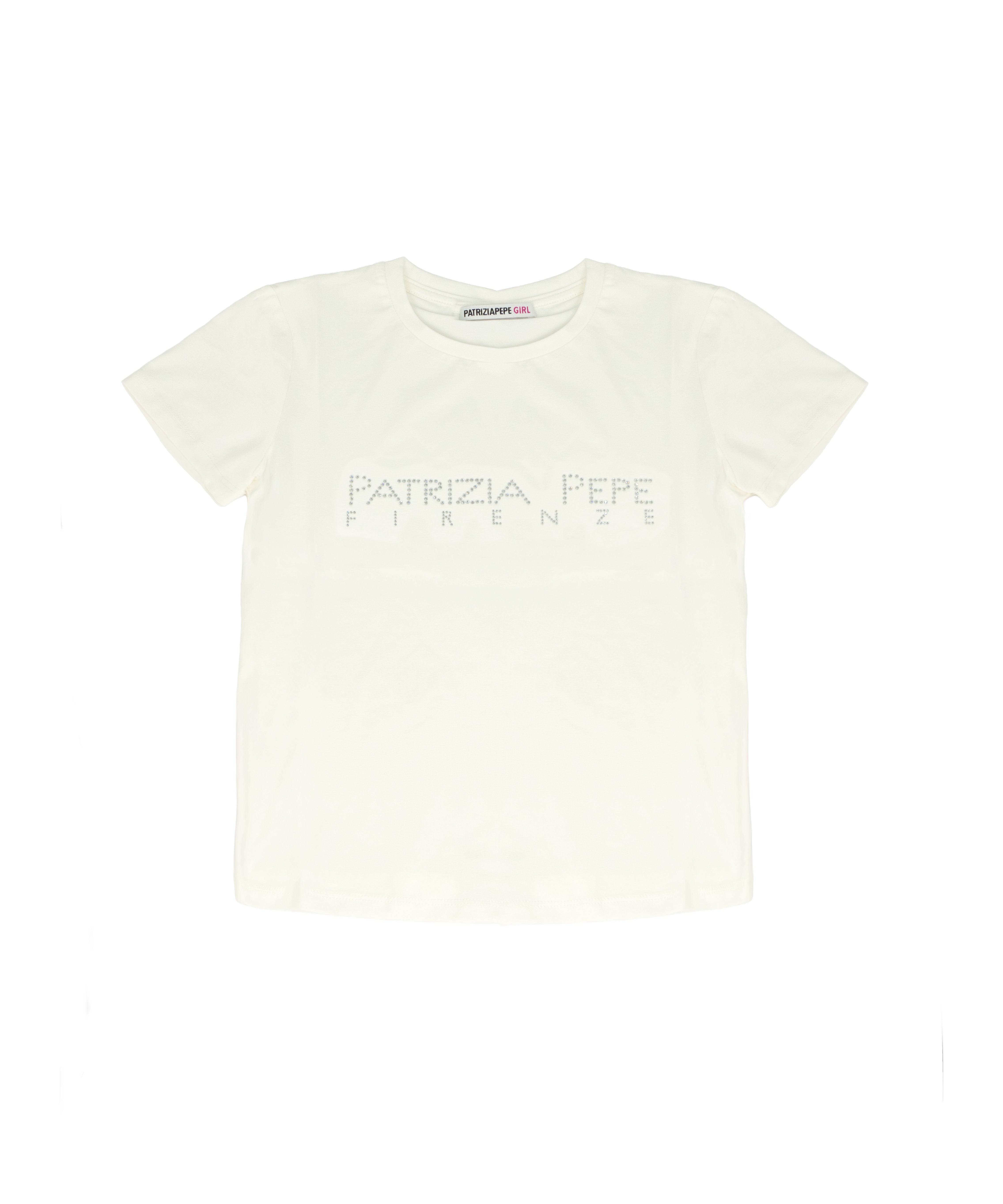 Patrizia Pepe Kids T-Shirt Bianco con Strass Bianco per Bambine
