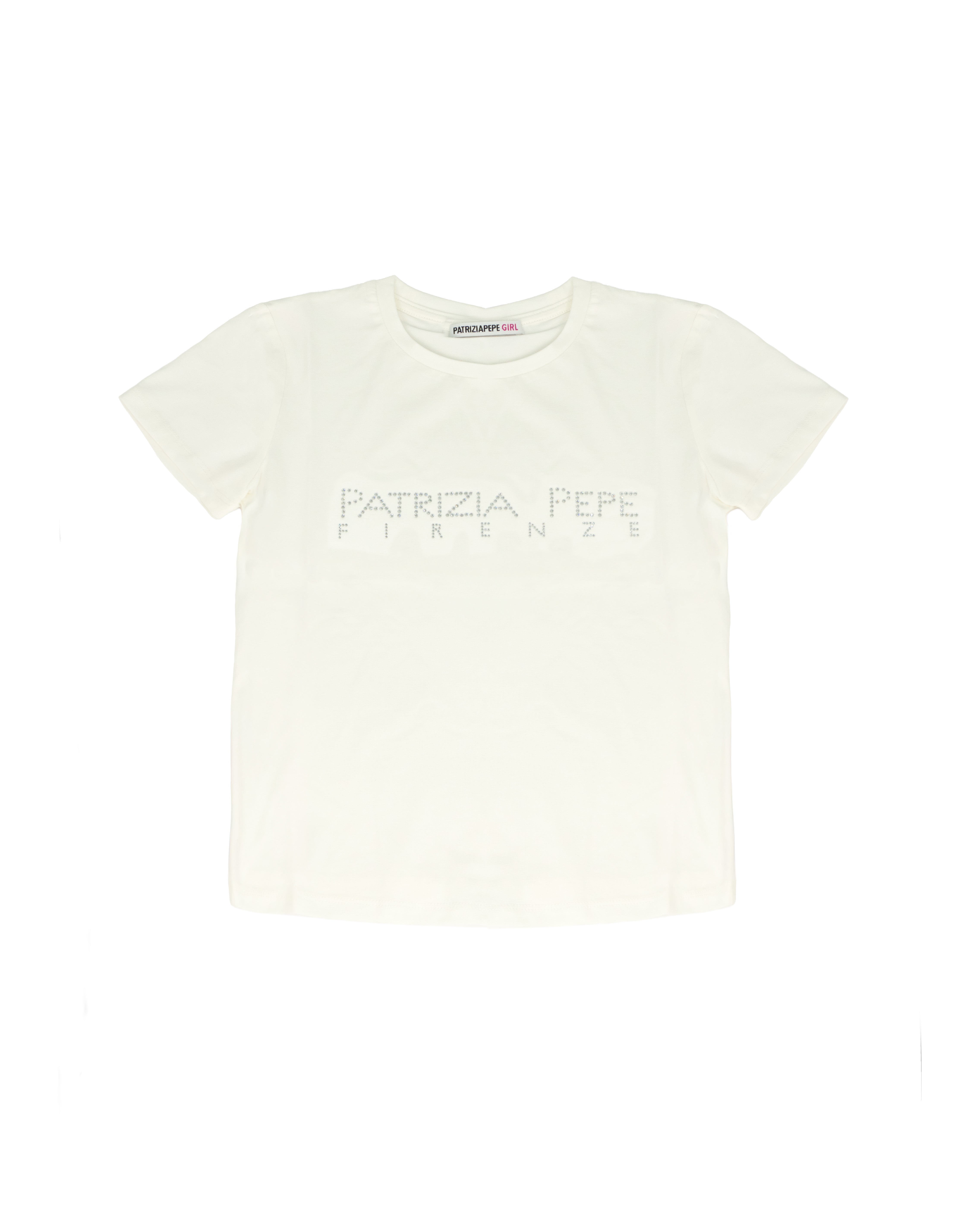Patrizia Pepe Kids T-Shirt Bianco con Strass Bianco per Bambine
