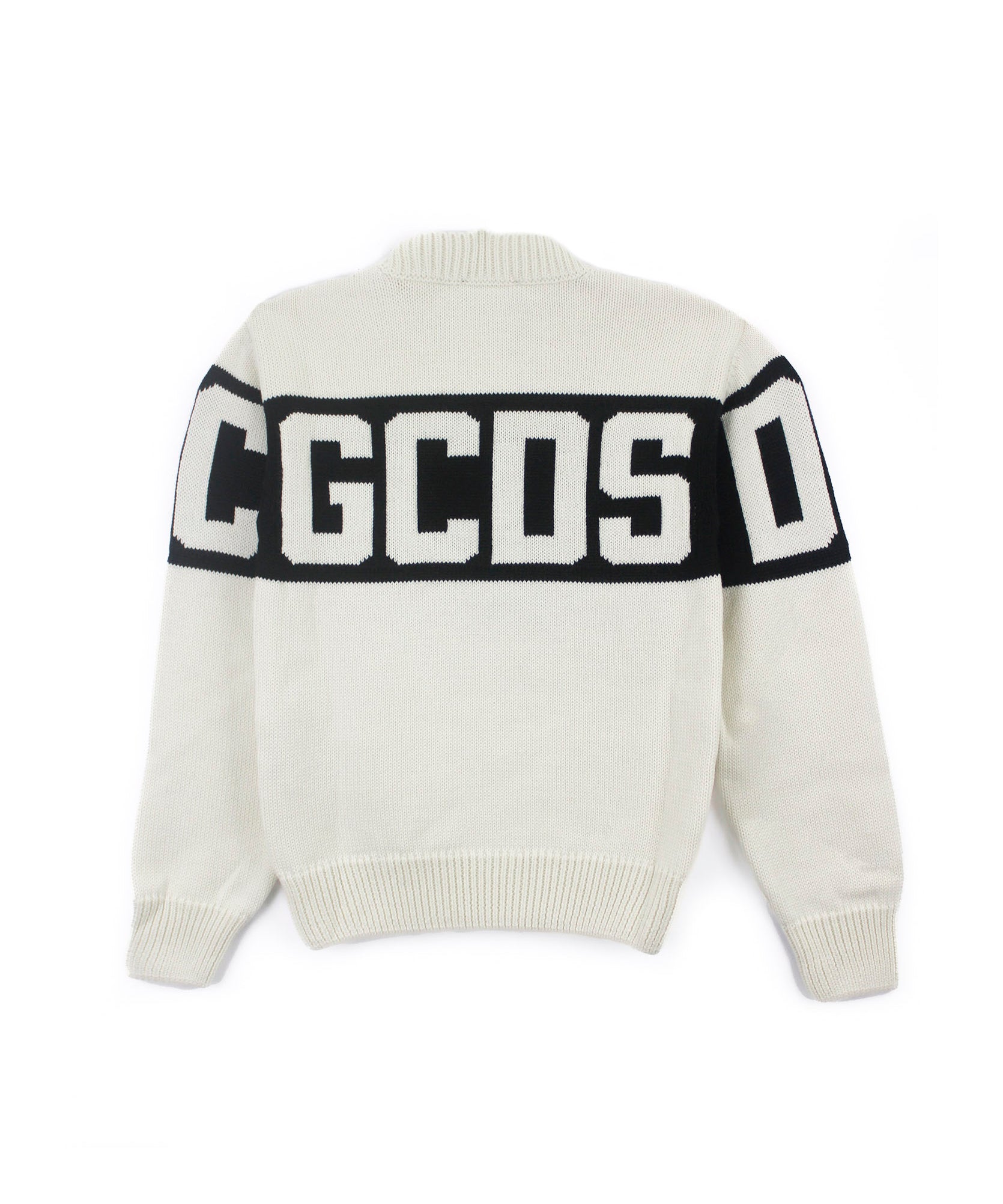 GCDS Kids Maglione Panna con Banda Logo per Bambini