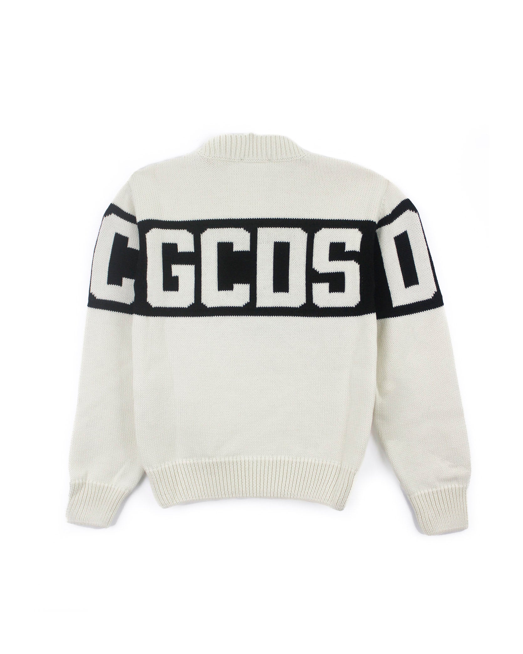 GCDS Kids Maglione Panna con Banda Logo per Bambini