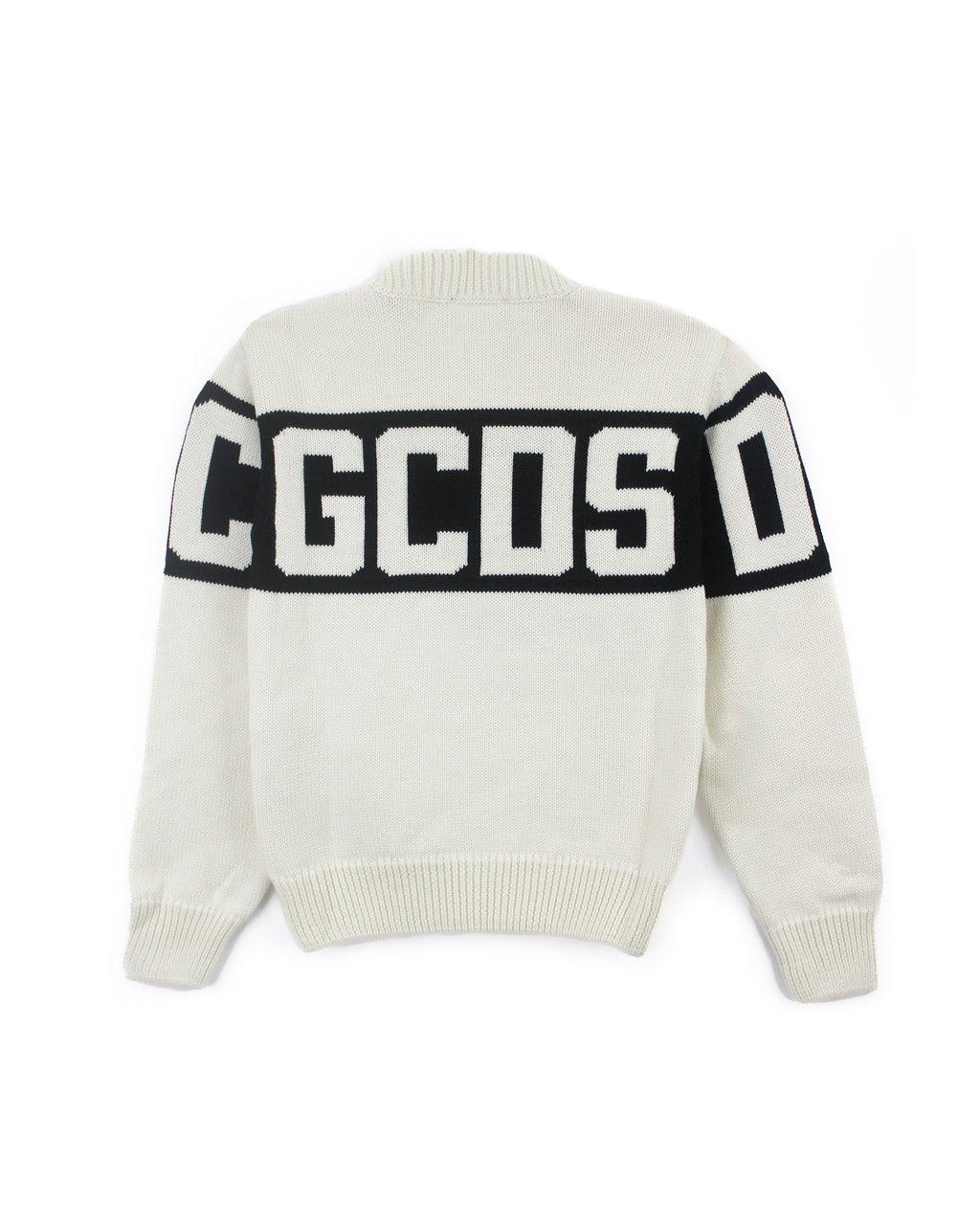 GCDS Kids Maglione Panna con Banda Logo per Bambini