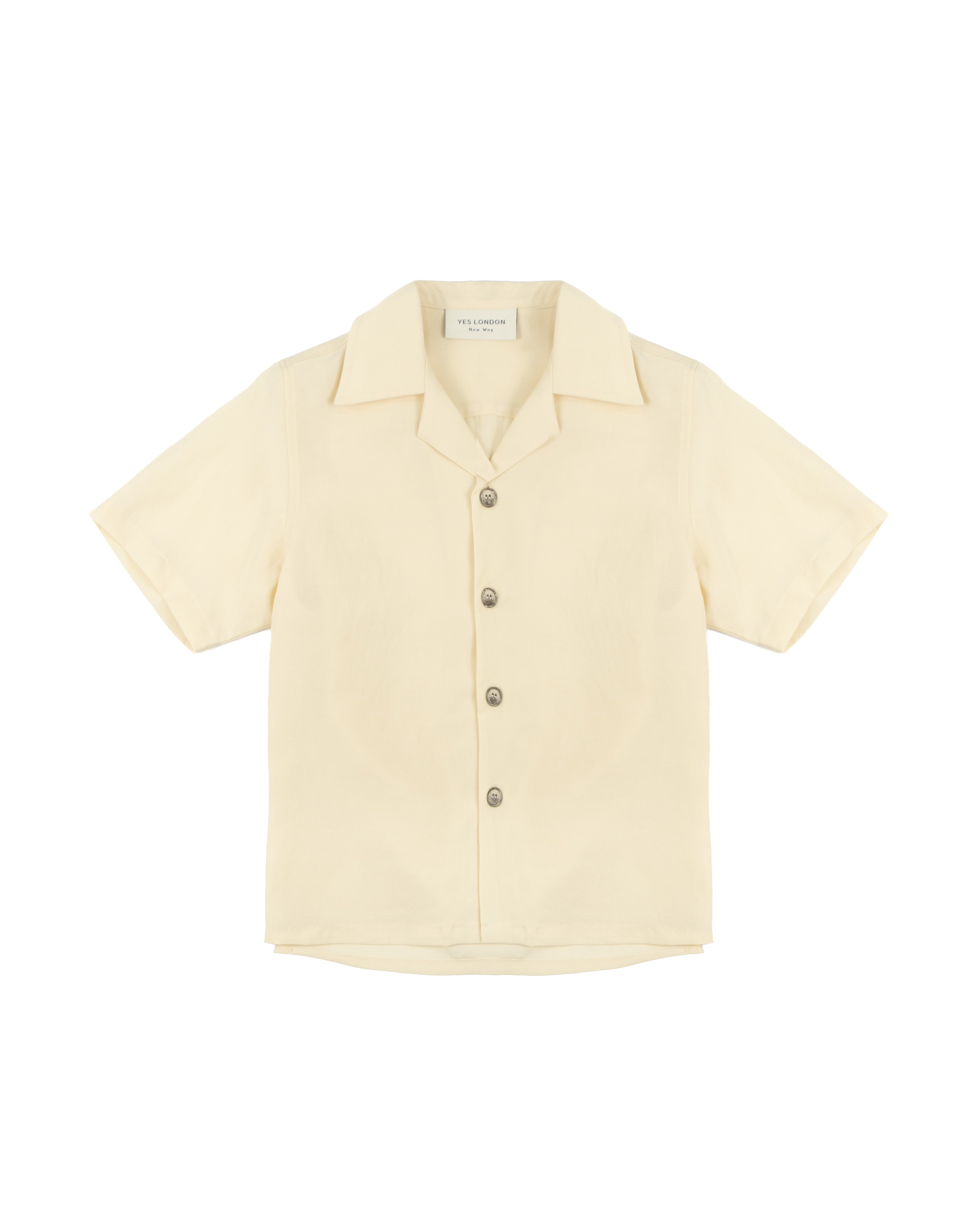 Yes London Kids Camicia Beige Monocolore con Bottoni a Contrasto per Bambini