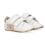 Elisabetta Franchi La Mia Bambina Scarpe Culla Bianco/Oro con Logo per Neonate