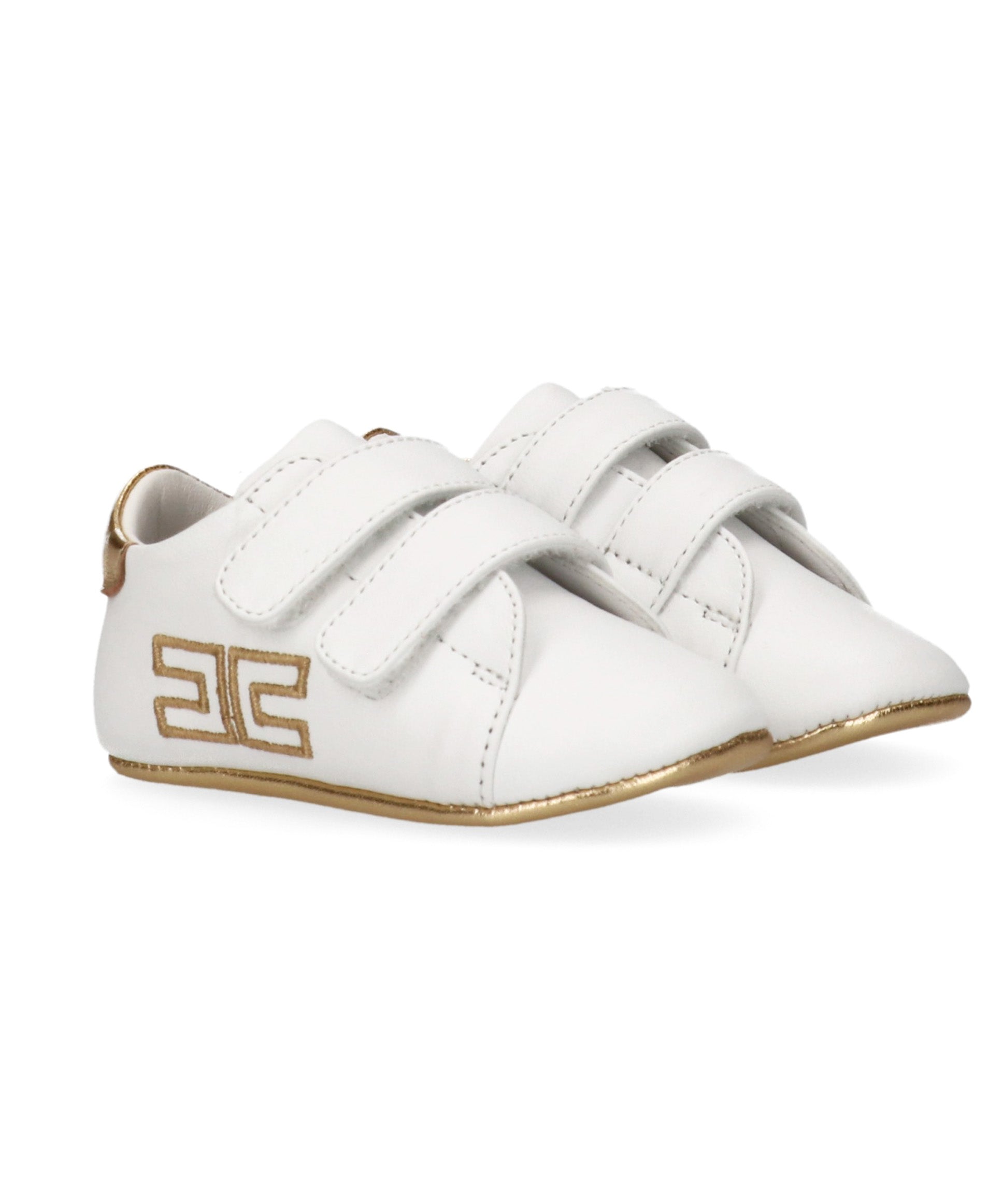Elisabetta Franchi La Mia Bambina Scarpe Culla Bianco/Oro con Logo per Neonate
