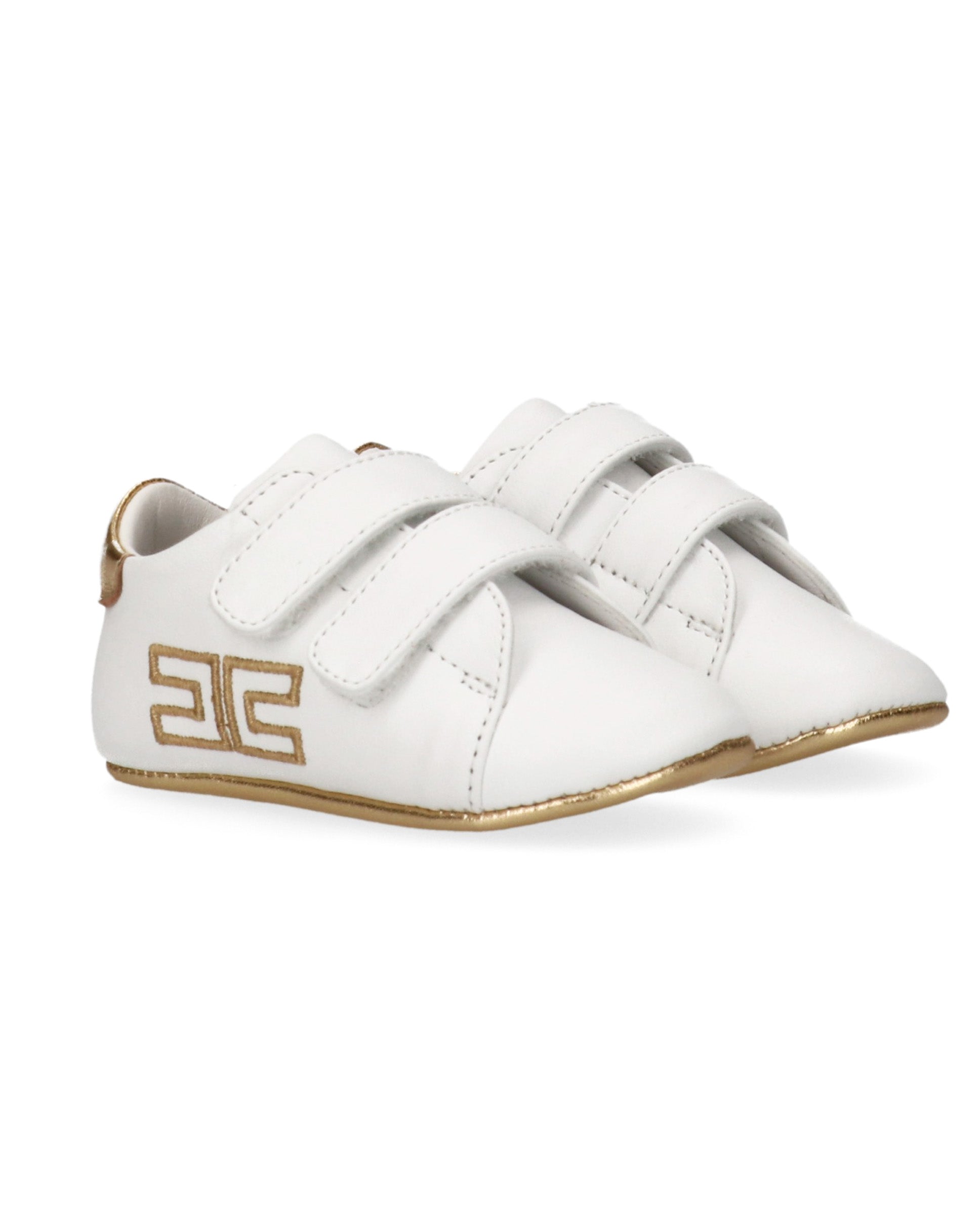 Elisabetta Franchi La Mia Bambina Scarpe Culla Bianco/Oro con Logo per Neonate
