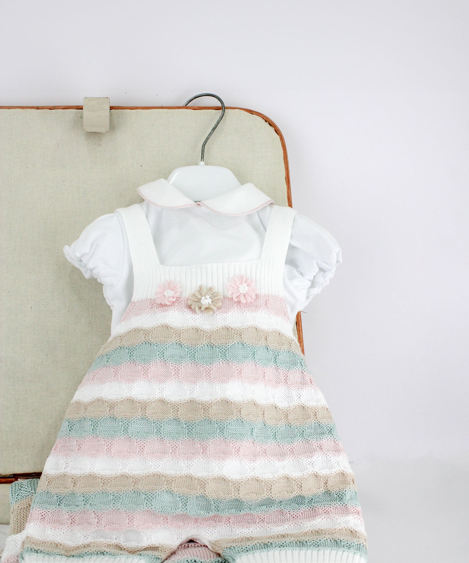 Marlù Salopette Bianca/Multicolor per Neonate