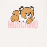 Moschino Kids White/Pink Logo Print Romper for Baby Girls