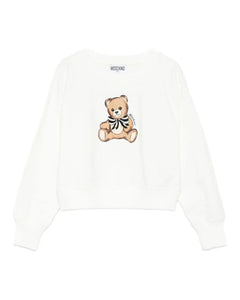 Moschino Kids Felpa Girocollo Panna con Teddy per Bambine