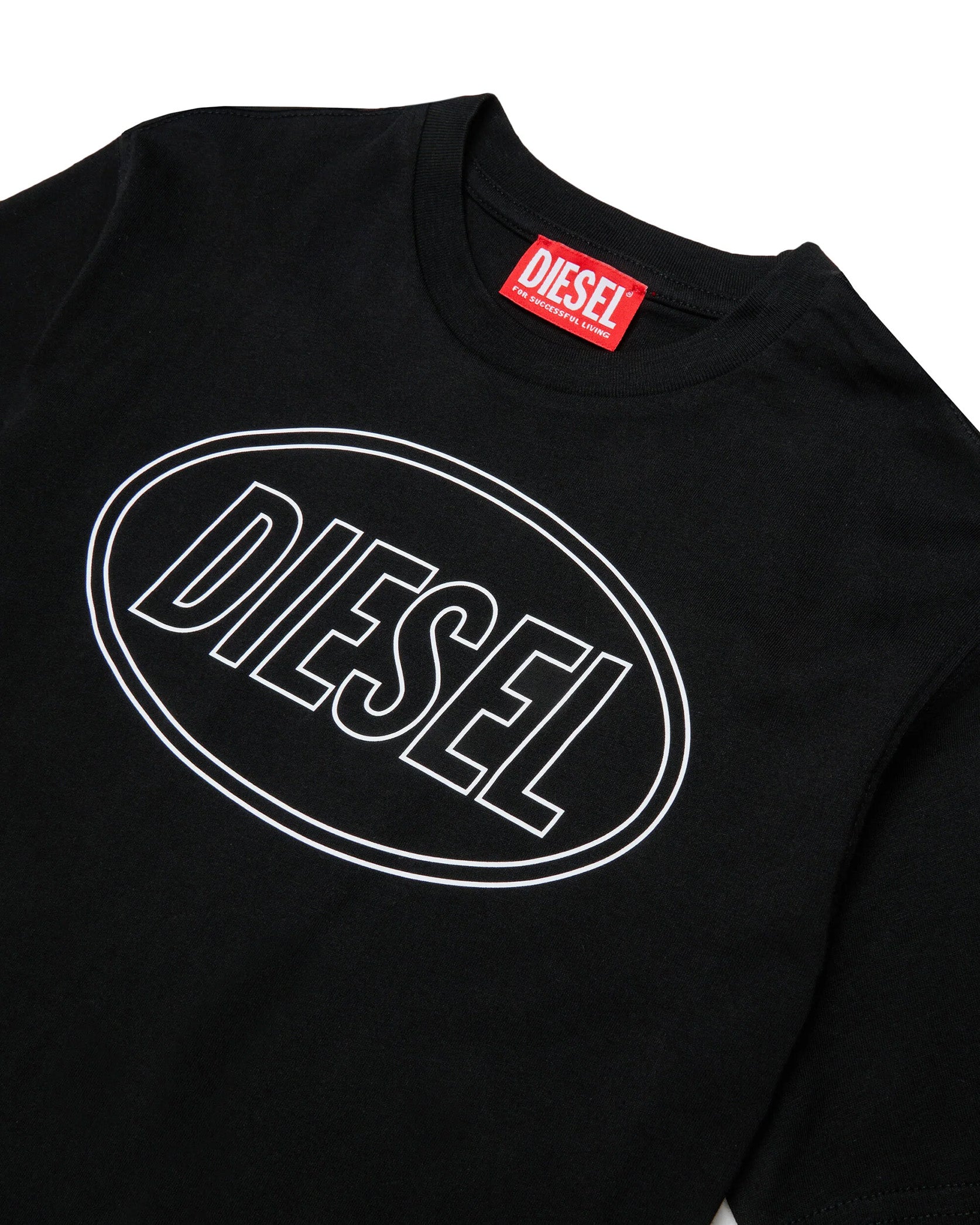 Diesel Kids T-shirt Nera con Stampa Oval D Unisex per Bambini
