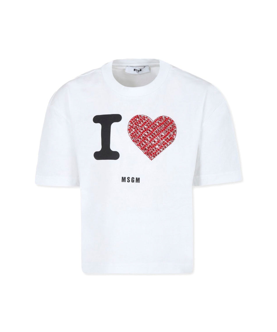 MSGM Kids T-Shirt Bianca con Stampa per Bambine