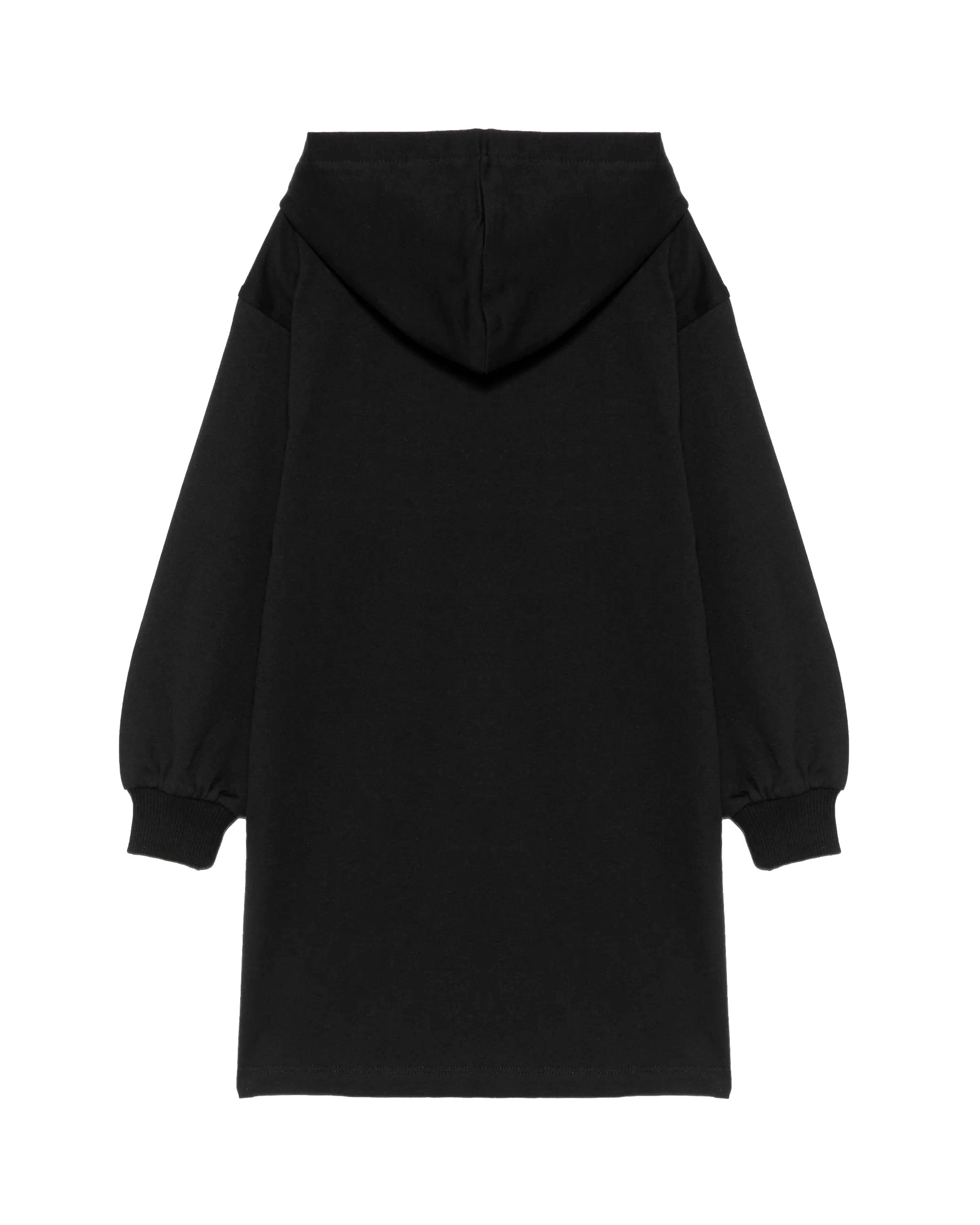 Moschino Kids Vestito Nero con Cappuccio in Felpa e Stampa Logo Pennellata per Bambine