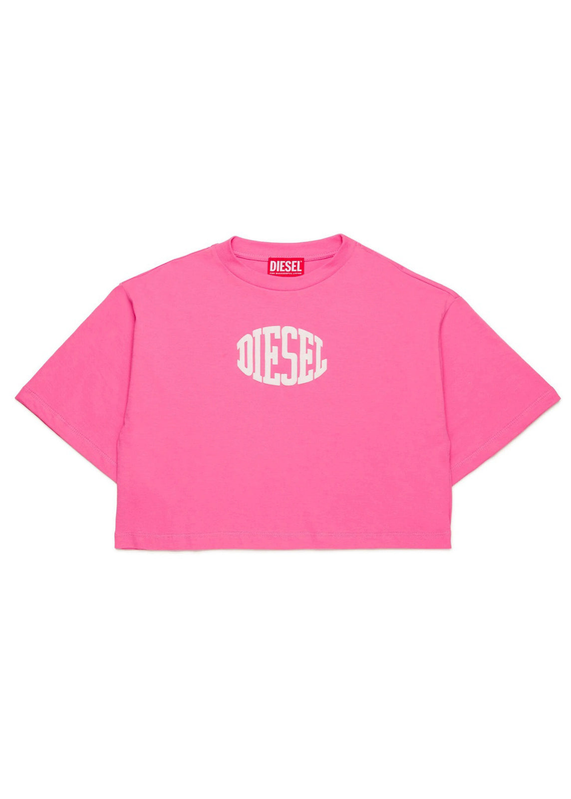 Diesel Kids T-shirt Fucsia Cropped con Puffy Print