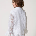 Twinset Kids Camicia Bianca in Pizzo Macrame per Bambine